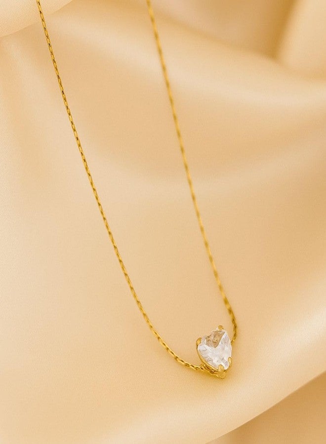 Bauble Cluster Anti Tarnish 18k Gold Plated Cubic Zirconia Heart Shaped Pendant For Women Fashion Accessories | Stainless Steel Necklace Chains | Minimal Western Jewellery | Gifts for Girls | Valentine Day - Image 3