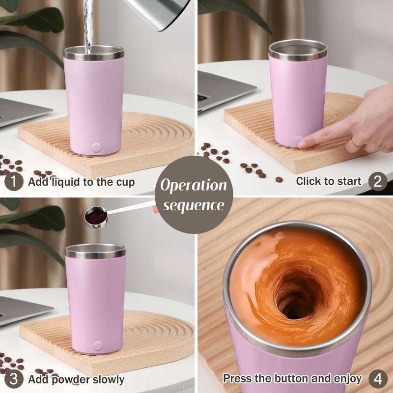 Hatisan Self Stirring Coffee Mug With Lid Electric High Speed Self Stirring Mug 400Ml Rechargeable Detachable Stainless Steel Self Stirring Cup For Coffee  Milk  Cocoa Christmas Gift(Purple) - Image 3
