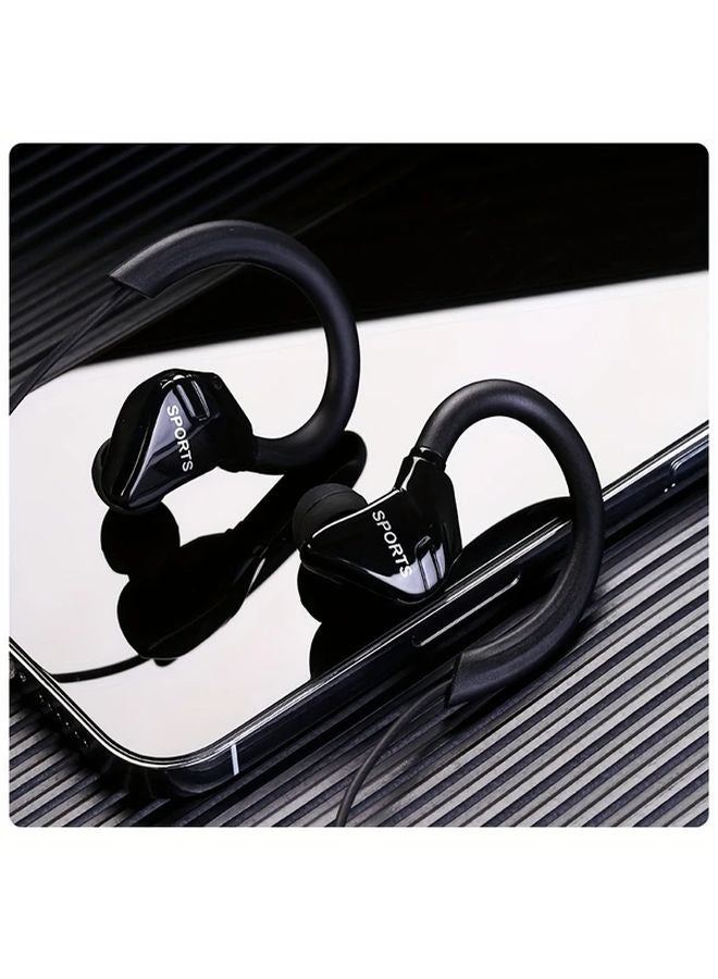 Black Wired Sports Headphones with Microphone Ear Hook Earbuds for Running Android Laptops - Image 3