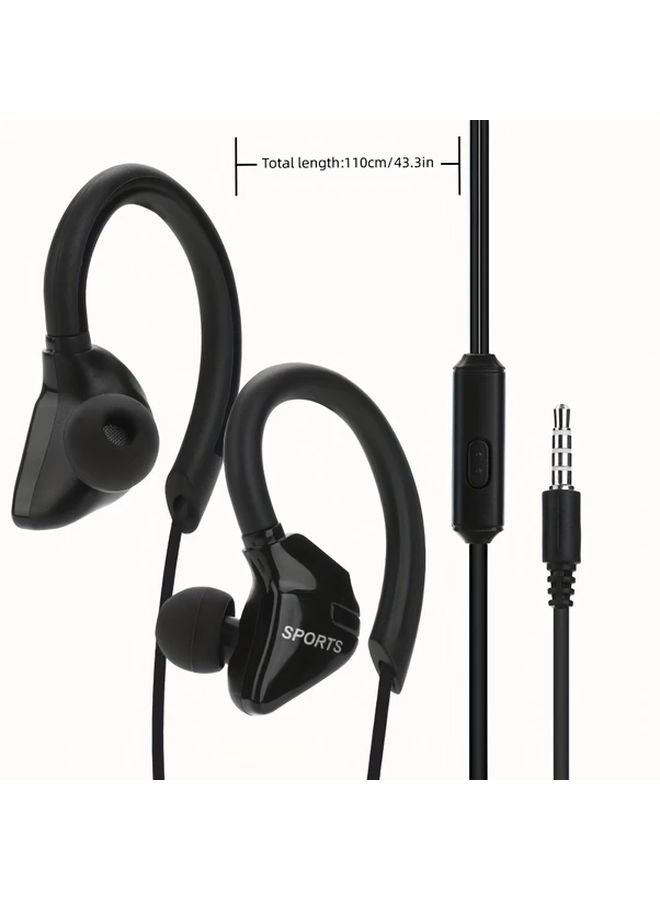 Black Wired Sports Headphones with Microphone Ear Hook Earbuds for Running Android Laptops - Image 4