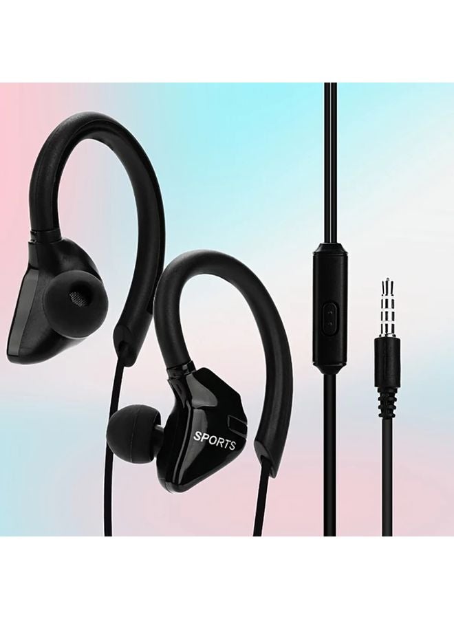 Black Wired Sports Headphones with Microphone Ear Hook Earbuds for Running Android Laptops - Image 1