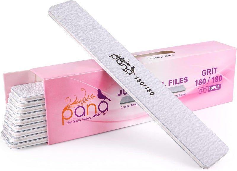 10pcs - PANA Jumbo Double-Sided Emery Nail File for Manicure, Pedicure, Natural, and Acrylic Nails - Zebra (Grit 180/180)