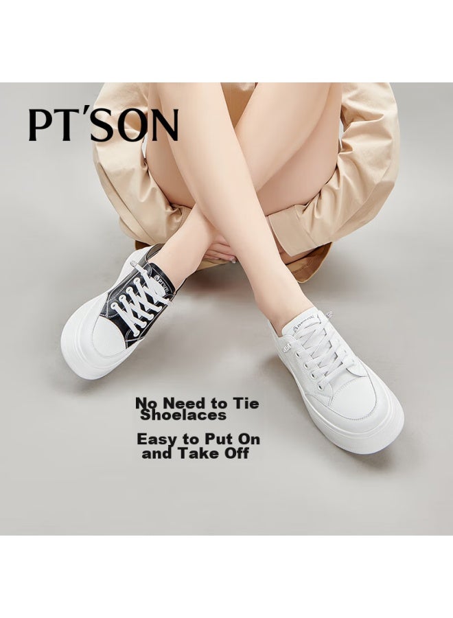 PT'SON Baitiansen Thick-soled White Sneakers For Women, Spring Thin Lightweight Breathable Height-increasing Fashionable Versatile Casual Skateboard Shoes, Black, Size 34 - Image 3