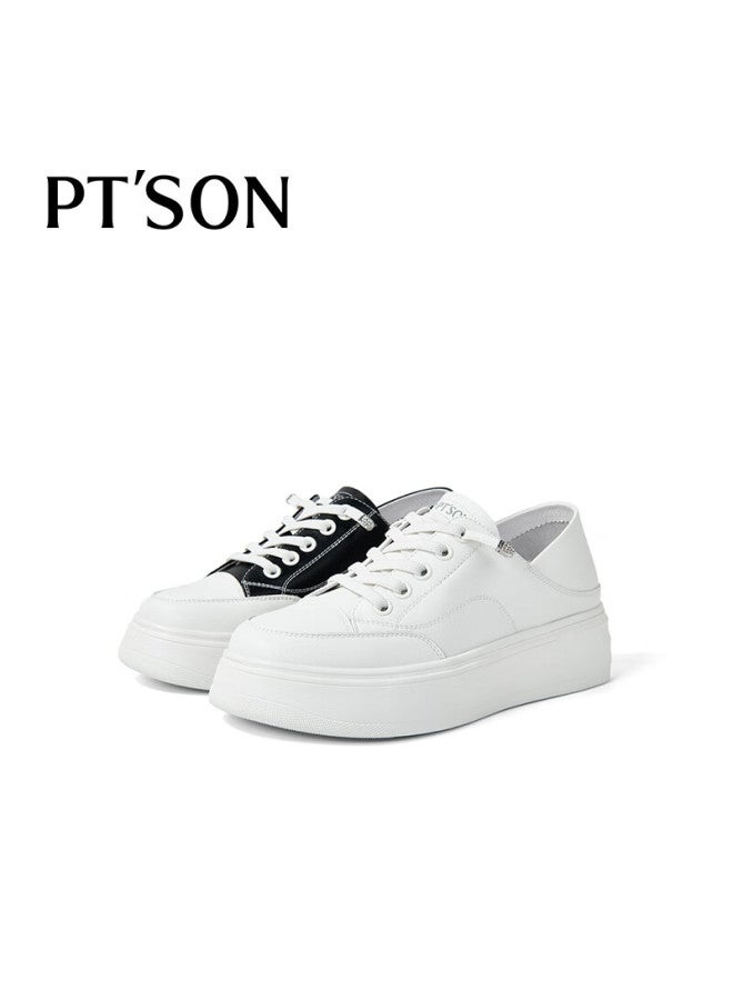 PT'SON Baitiansen Thick-soled White Sneakers For Women, Spring Thin Lightweight Breathable Height-increasing Fashionable Versatile Casual Skateboard Shoes, Black, Size 34 - Image 1