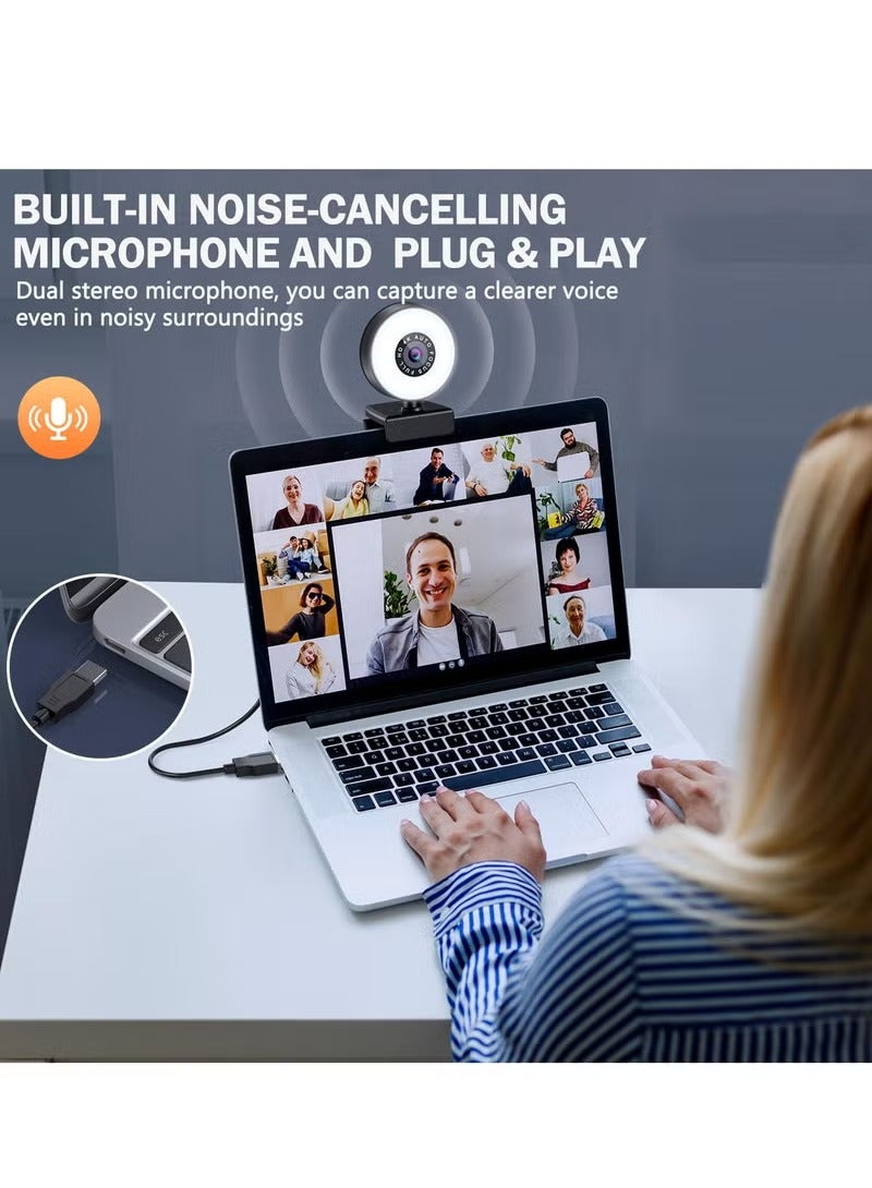 4K Webcam, HD Autofocus Webcam with Microphone, Adjustable Light Computer Camera with Privacy Cover and Tripod Stand, Plug and Play USB Webcam for Laptop Desktop Video Calling - Image 5