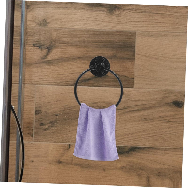 Black Iron Wall Mounted Towel Ring Holder Vintage Bathroom Rack Space Saving - Image 4