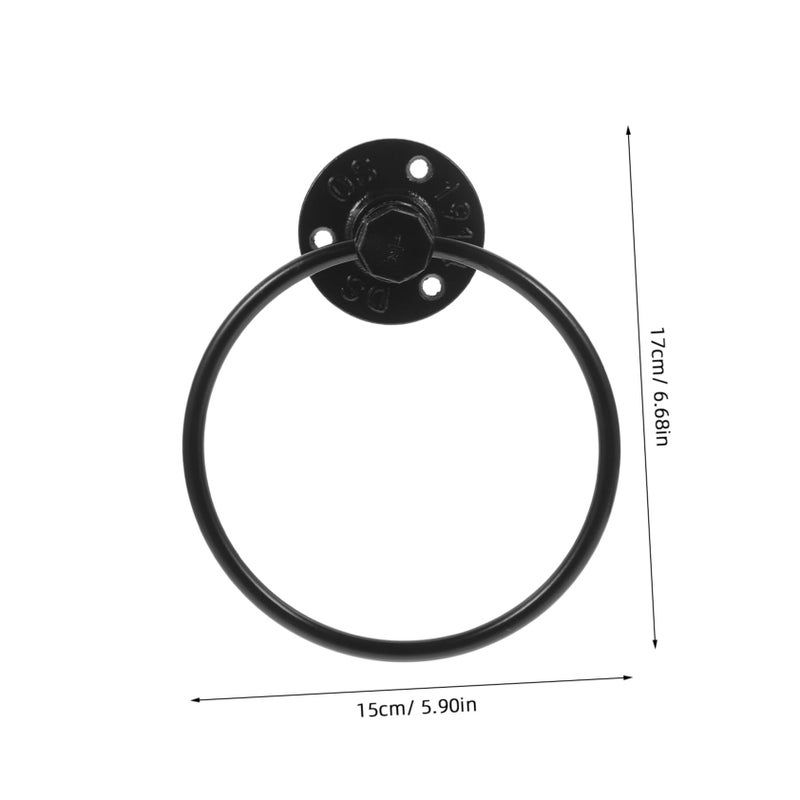 Black Iron Wall Mounted Towel Ring Holder Vintage Bathroom Rack Space Saving - Image 3