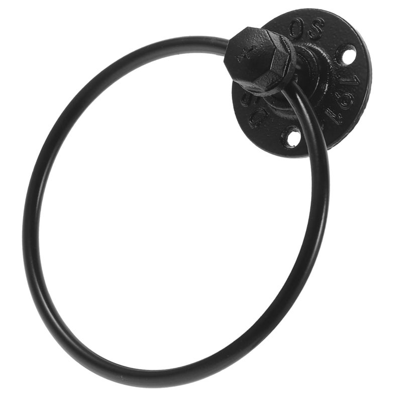 Black Iron Wall Mounted Towel Ring Holder Vintage Bathroom Rack Space Saving - Image 2