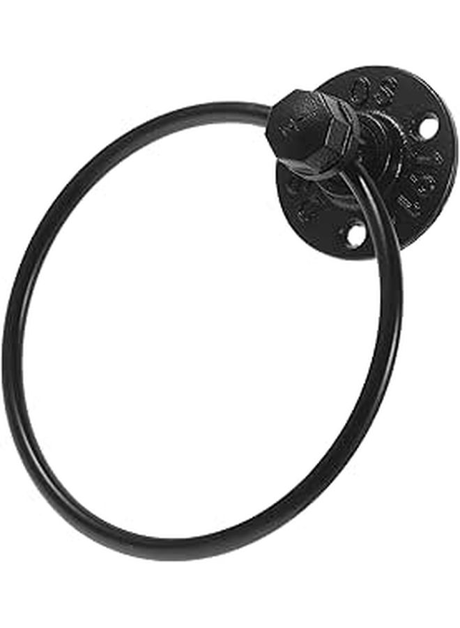 Black Iron Wall Mounted Towel Ring Holder Vintage Bathroom Rack Space Saving - Image 1
