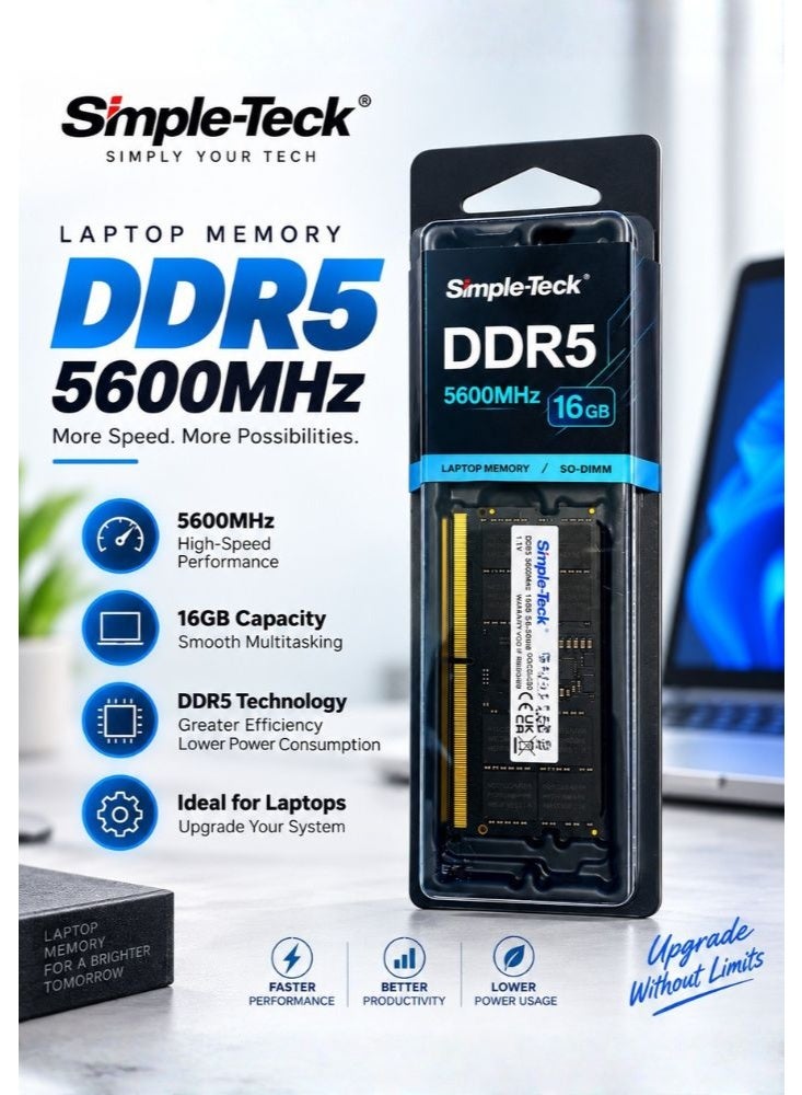 Simple-Teck DDR5 16GB Laptop RAM 5600MHz SO-DIMM Memory Module | High-Speed DDR5 Notebook Memory Upgrade | 16GB Capacity | 1.1V - Image 2