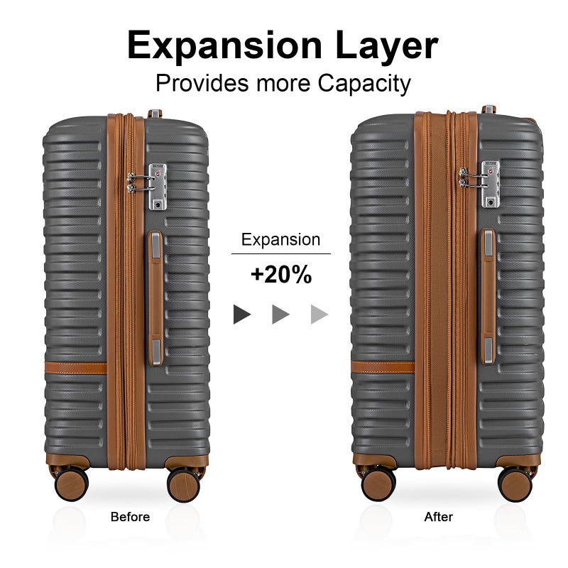 Joyway Carry On Luggage 20 Inch Expandable Suitcase with Spinner Wheel, 4 Piece Hard Shell Luggage Set with TSA Lock(Grey brown) - Image 2