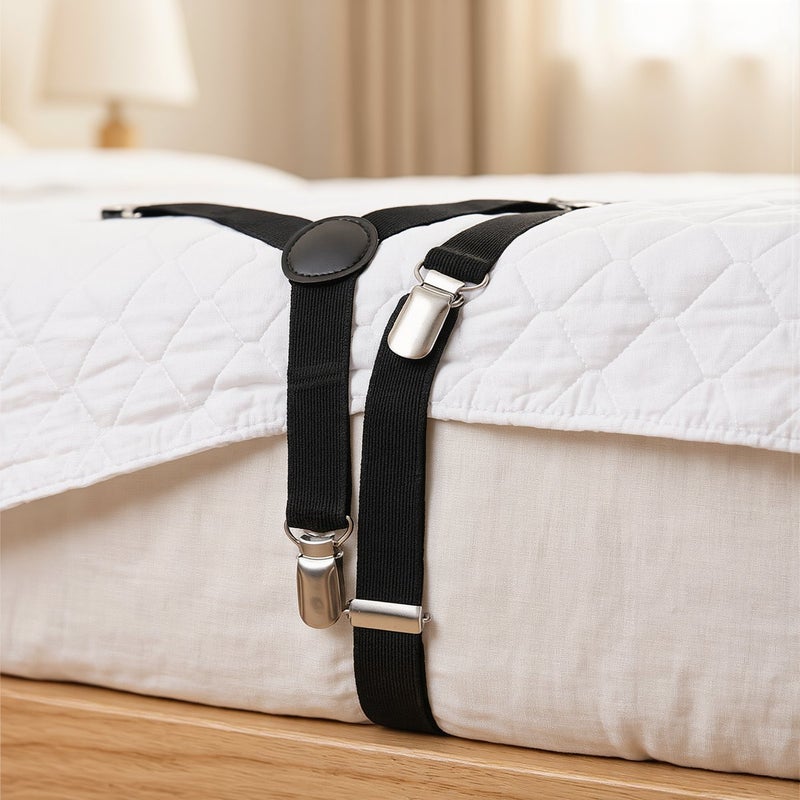 Bed Sheet Clips Adjustable Elastic Fasteners Non Slip Metal Clips White 4 Pack - Image 4