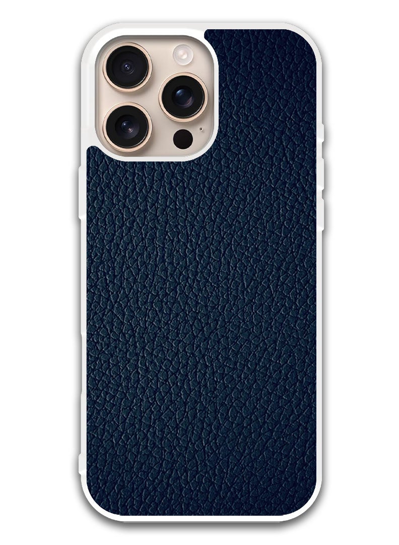 Theodor Protective Case Cover For APPLE IPHONE 16 Pro Blue Leather Pattern (White Bumper) - Image 1