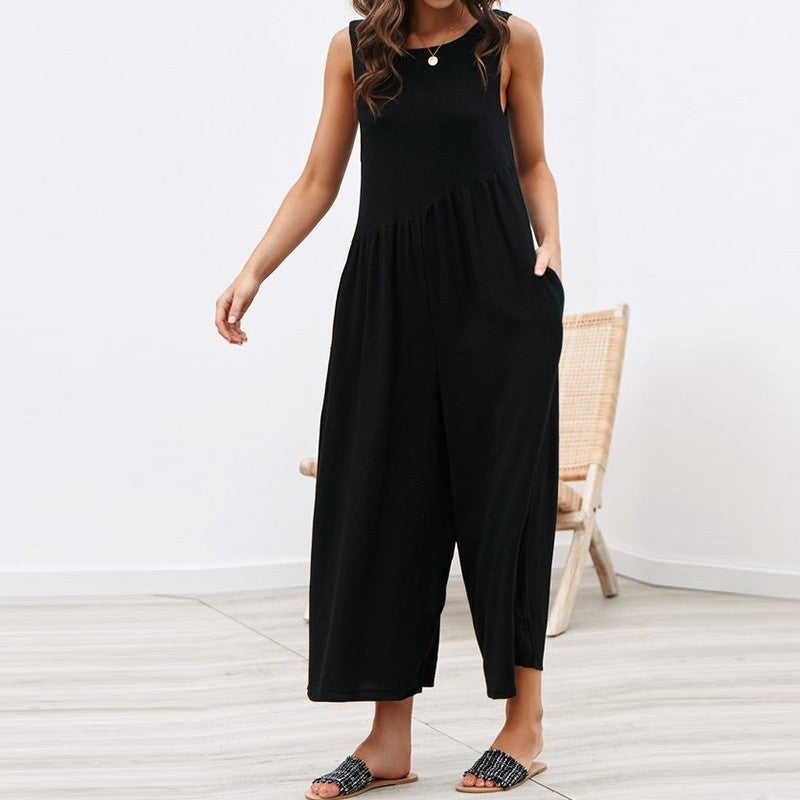 1Tarz 1 style Toridas Linen Summer Casual Backless Casual Women's Jumpsuit LN212BLACK3 - Image 2