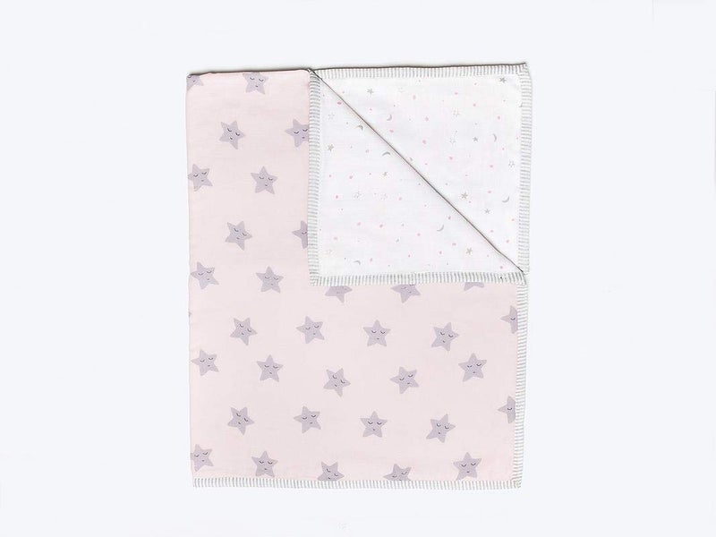 Masilo Organic Cotton Mulmul Dohar Blanket Crib/Cot- Light & Soft Summer Ac Blanket-Babies 0 to 3 Years - Star Pink - Image 2