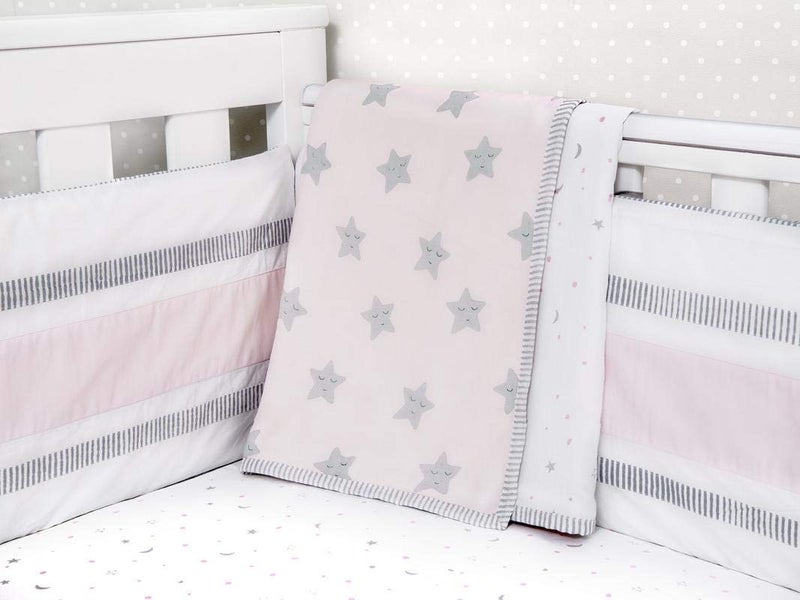 Masilo Organic Cotton Mulmul Dohar Blanket Crib/Cot- Light & Soft Summer Ac Blanket-Babies 0 to 3 Years - Star Pink - Image 3