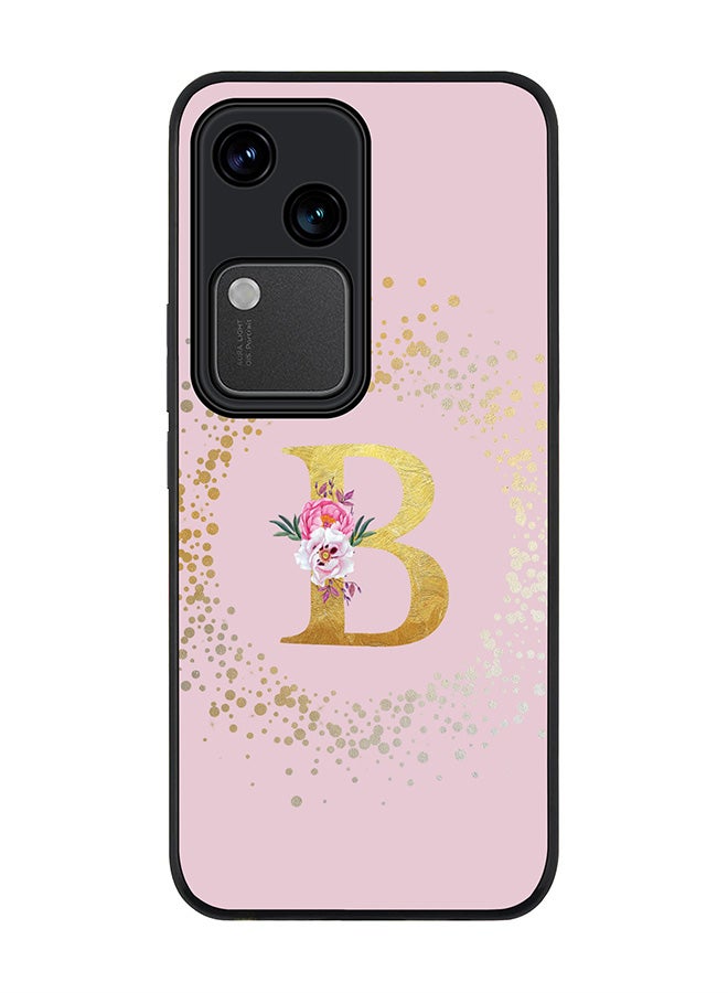 Stylizedd Rugged Black edge case for Vivo V30 5G, Slim fit Flexible Cover -  Custom Monogram Initial Letter Floral Pattern Alphabet - B  (Pink ) - Image 1