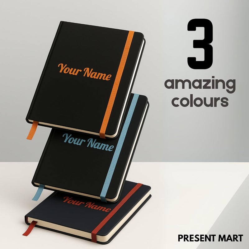 Present Mart Personalised PU Leather Diary – A5 Size Black Hardbound Notebook with Name Print & Matching Strap, 176 Pages 80 GSM Paper, Calendar, Memo Section, Ideal for Gifting - Image 4
