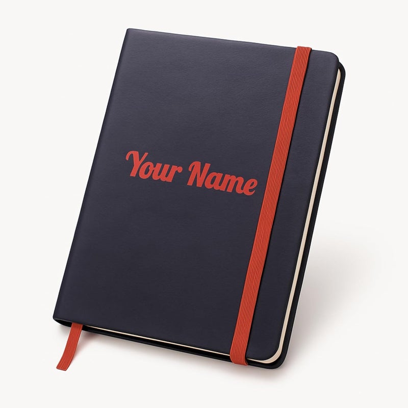 Present Mart Personalised PU Leather Diary – A5 Size Black Hardbound Notebook with Name Print & Matching Strap, 176 Pages 80 GSM Paper, Calendar, Memo Section, Ideal for Gifting - Image 1