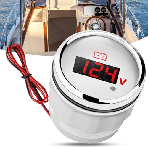 Linkstyle 24V 12V Voltmeter Gauge, Waterproof Volt Meter 12 Volt, 52mm Battery Voltage Gauge with Smart Alarm for Boat Marine - Image 1