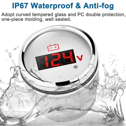 Linkstyle 24V 12V Voltmeter Gauge, Waterproof Volt Meter 12 Volt, 52mm Battery Voltage Gauge with Smart Alarm for Boat Marine - Image 3