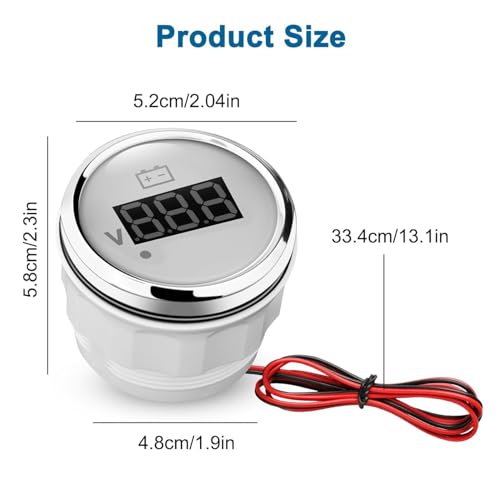 Linkstyle 24V 12V Voltmeter Gauge, Waterproof Volt Meter 12 Volt, 52mm Battery Voltage Gauge with Smart Alarm for Boat Marine - Image 5