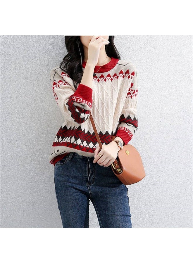NIBEMINENT Autumn Winter  Sweaters Women's Wear Loose O-collar Knitting Bottoming Shirt Fashion Pullover Keep Warm Casual Lady Top