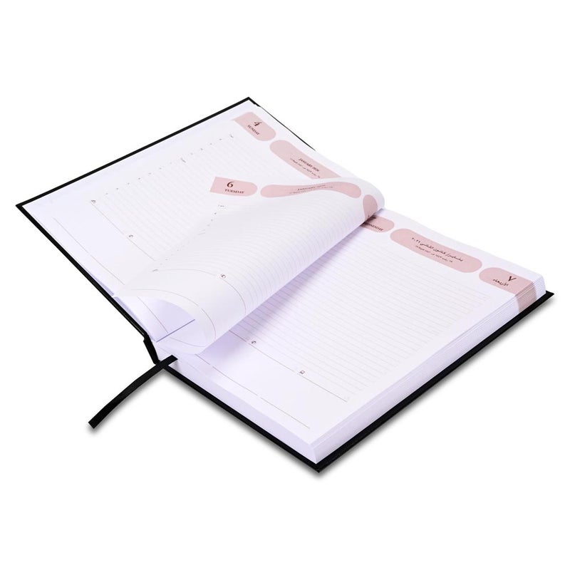 FIS مفكرة أجندة FIS 2026، حجم 170x240 مم، غلاف فينيل مبطن من جهة واحدة، تنسيق يوم في صفحة، عربي/إنجليزي، ورق أبيض 60 جرام، غلاف أسود - FSDI75AEVN26BK - Image 4