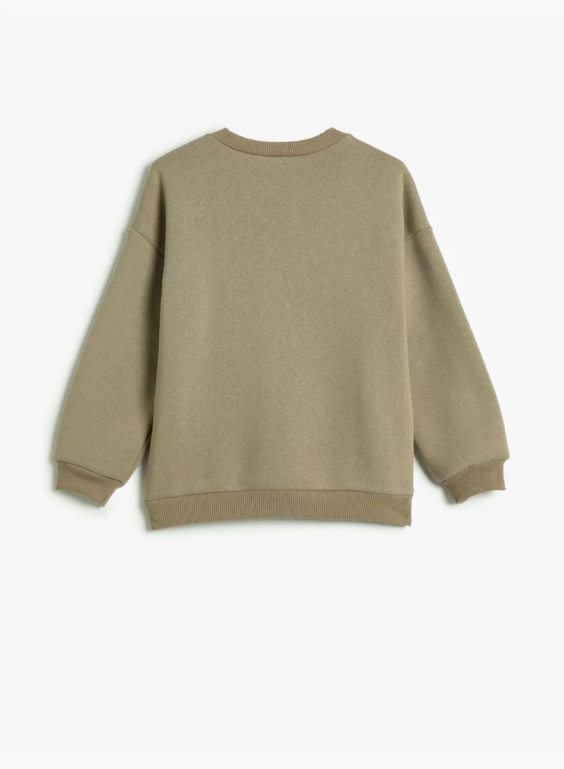 KOTON Sweatshirt Brushed Interior Long Sleeve Crew Neck Printed