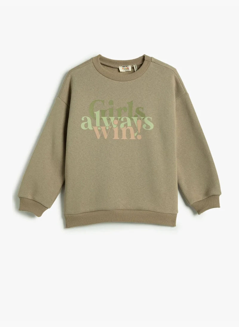 KOTON Sweatshirt Brushed Interior Long Sleeve Crew Neck Printed