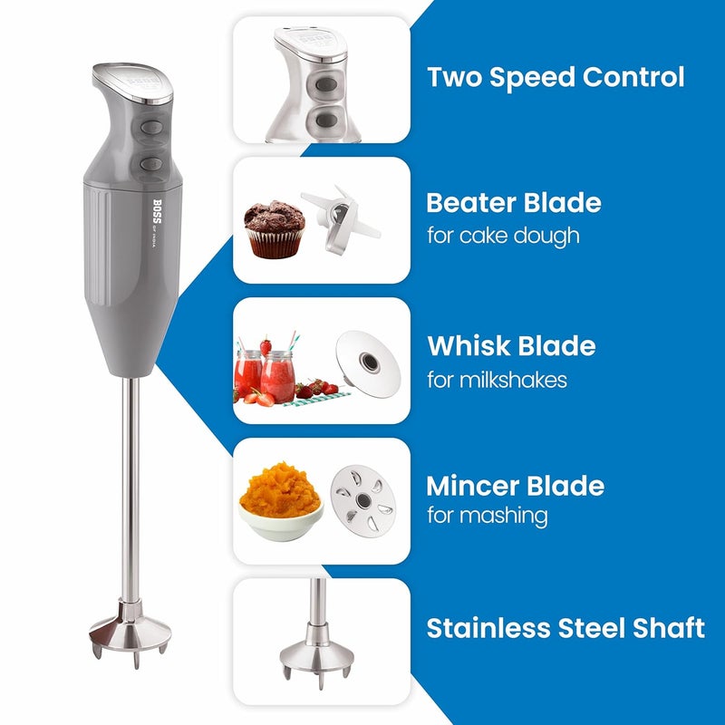 BOSS Plastic Platinum Portable Hand Blender 180 Watts | Variable Speed Control | 2 Years Warranty | Easy To Clean And Store | Isi-Marked, Grey - Image 2