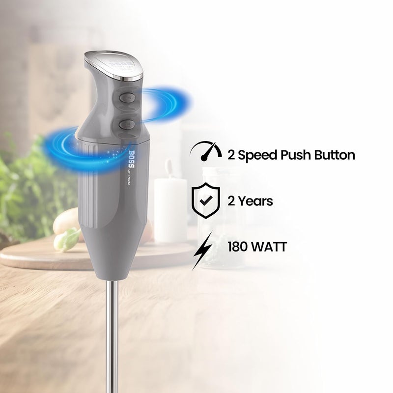 BOSS Plastic Platinum Portable Hand Blender 180 Watts | Variable Speed Control | 2 Years Warranty | Easy To Clean And Store | Isi-Marked, Grey - Image 5