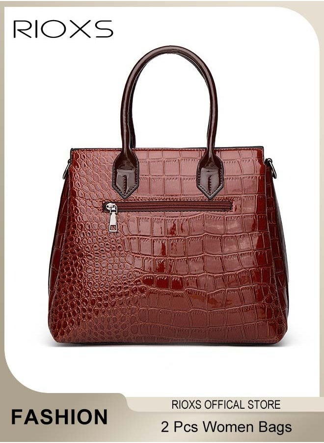 RIOXS 2 Pcs Handbag For Women, Ladies Fashion Tote Bags, Large Capacity Satchel Purses For Women, Premium Patent Leather Shoulder Bags And Handbag, Ladies Bags For Work Travel And Daily Use  - Image 4