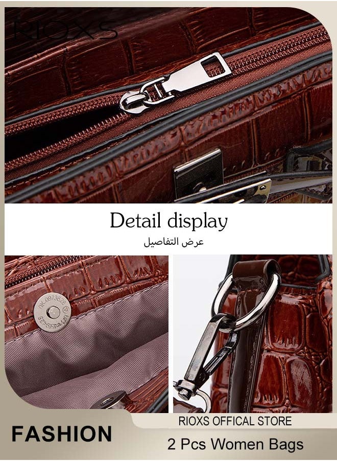 RIOXS 2 Pcs Handbag For Women, Ladies Fashion Tote Bags, Large Capacity Satchel Purses For Women, Premium Patent Leather Shoulder Bags And Handbag, Ladies Bags For Work Travel And Daily Use  - Image 5