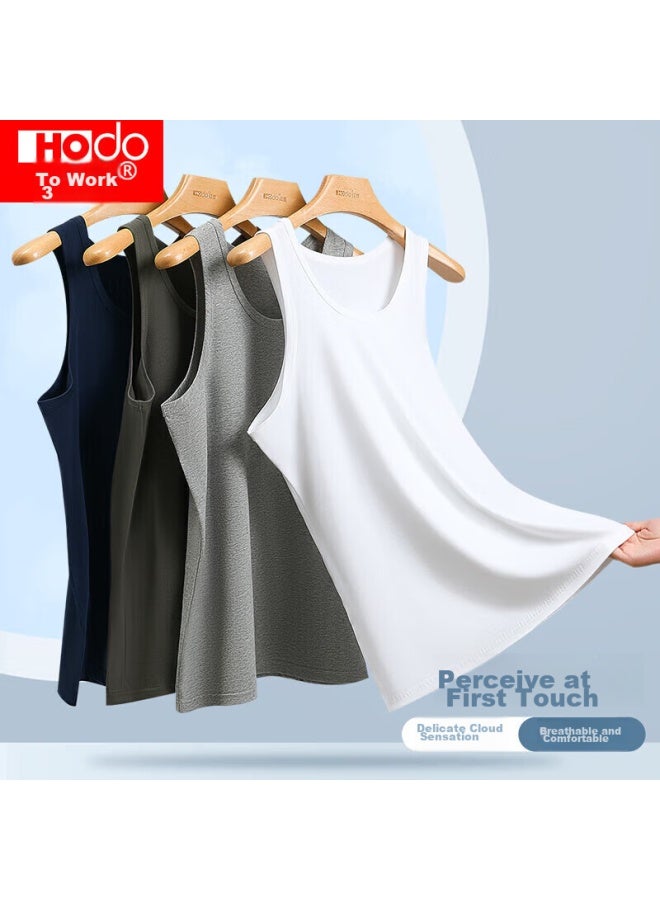 Hongdou Men's Solid Color Soft Cotton Sleeveless Undershirt, Cotton Spandex Round Neck Breathable Athletic Tank Top - Image 2