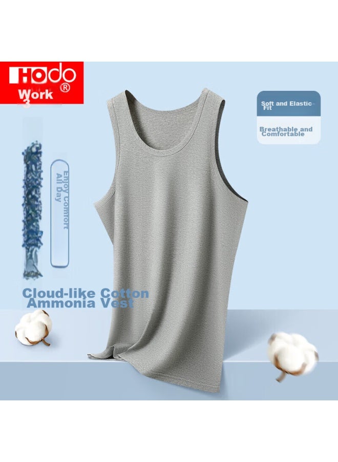 Hongdou Men's Solid Color Soft Cotton Sleeveless Undershirt, Cotton Spandex Round Neck Breathable Athletic Tank Top - Image 1