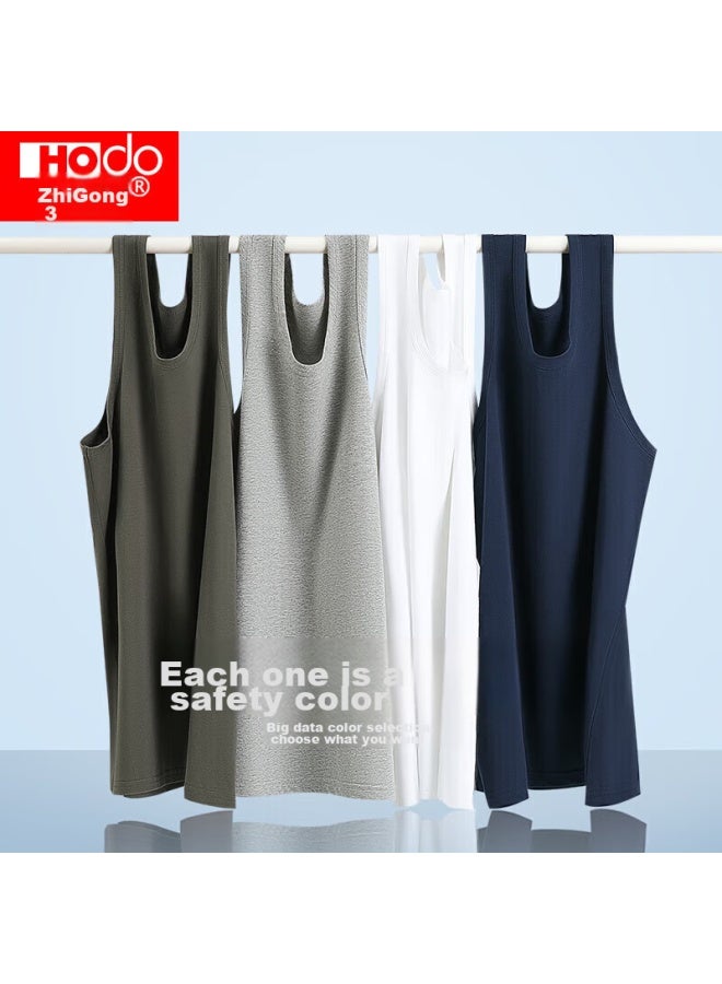 Hongdou Men's Solid Color Soft Cotton Sleeveless Undershirt, Cotton Spandex Round Neck Breathable Athletic Tank Top - Image 5