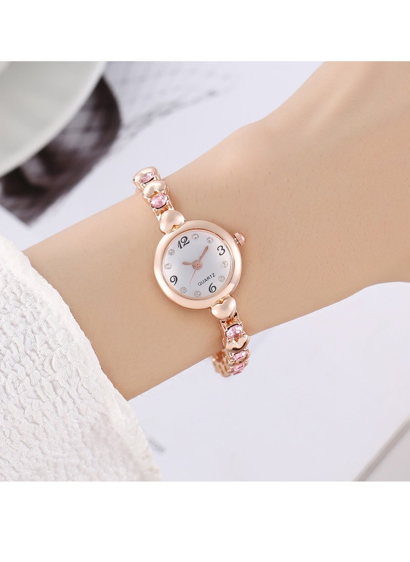 Generic Fashionable Ladies Bracelet Watch With Diamonds Simple Student Watch (Gold And Pink)  - Image 2