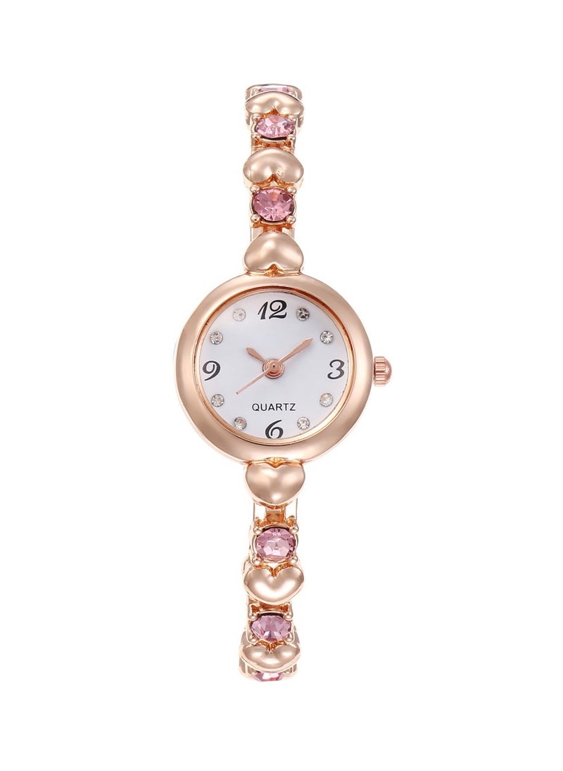Generic Fashionable Ladies Bracelet Watch With Diamonds Simple Student Watch (Gold And Pink)  - Image 1