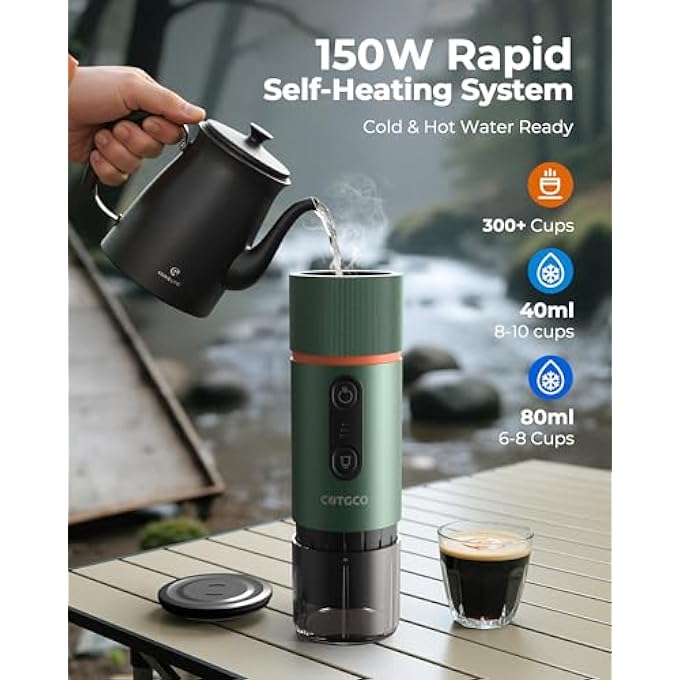 rayihni Portable Espresso Machine 20 Bar SelfHeating Battery Espresso Machine 13500 Mah  80 Ml Coffee Machine To Go Compatible With Nespresso Capsules  Camping Car Office  Green - Image 4
