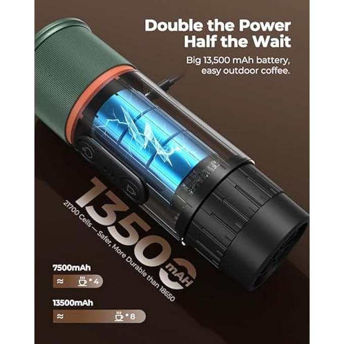 rayihni Portable Espresso Machine 20 Bar SelfHeating Battery Espresso Machine 13500 Mah  80 Ml Coffee Machine To Go Compatible With Nespresso Capsules  Camping Car Office  Green - Image 5