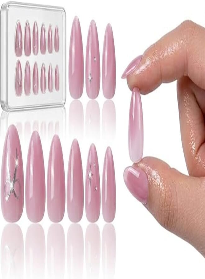 12pc Colored MIRROR False Nails Full Cover Soft Gel Acrylic Tips Pointy Fake Nail Artificial Fingernails Manicure Designs With 1 SHEET DOUBLE FACE. OVAL SHAPE- (N5)