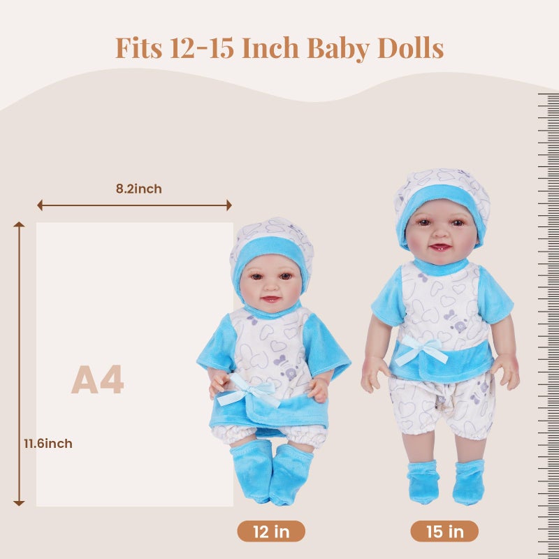 BABESIDE 6 Sets of Baby Doll Clothes for 12-15 Inch Babydolls, Various Style Doll Clothes Set with Hats & Headband for Girls Pretend Play Toys, 14 Pcs Realistic Baby Doll Accessories - Image 3