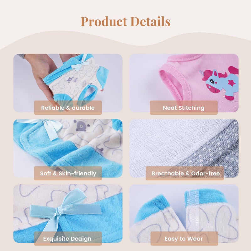 BABESIDE 6 Sets of Baby Doll Clothes for 12-15 Inch Babydolls, Various Style Doll Clothes Set with Hats & Headband for Girls Pretend Play Toys, 14 Pcs Realistic Baby Doll Accessories - Image 2