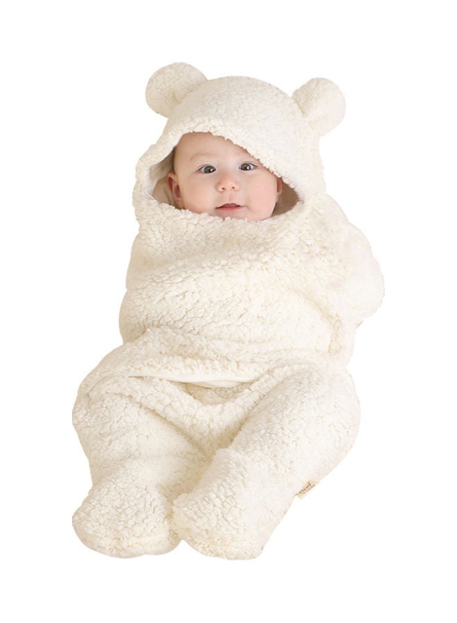 Soft And Light Weight Baby Winter Sleeping Pajama Swaddling With Bear Ear Hat - White - Image 1
