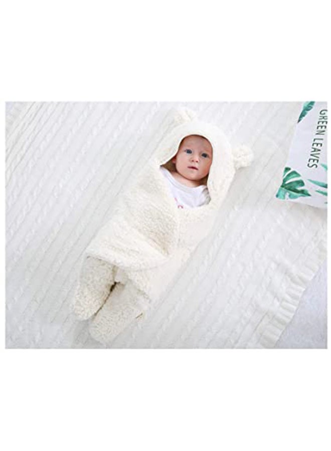 Soft And Light Weight Baby Winter Sleeping Pajama Swaddling With Bear Ear Hat - White - Image 2
