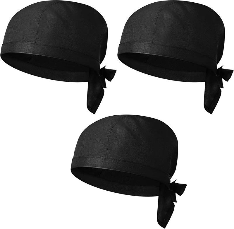 3Pcs Chef Hats Adjustable Kitchen Chef Hats Food Service Hats Men Women Chef Skull Caps for Adults (Black) - Image 2