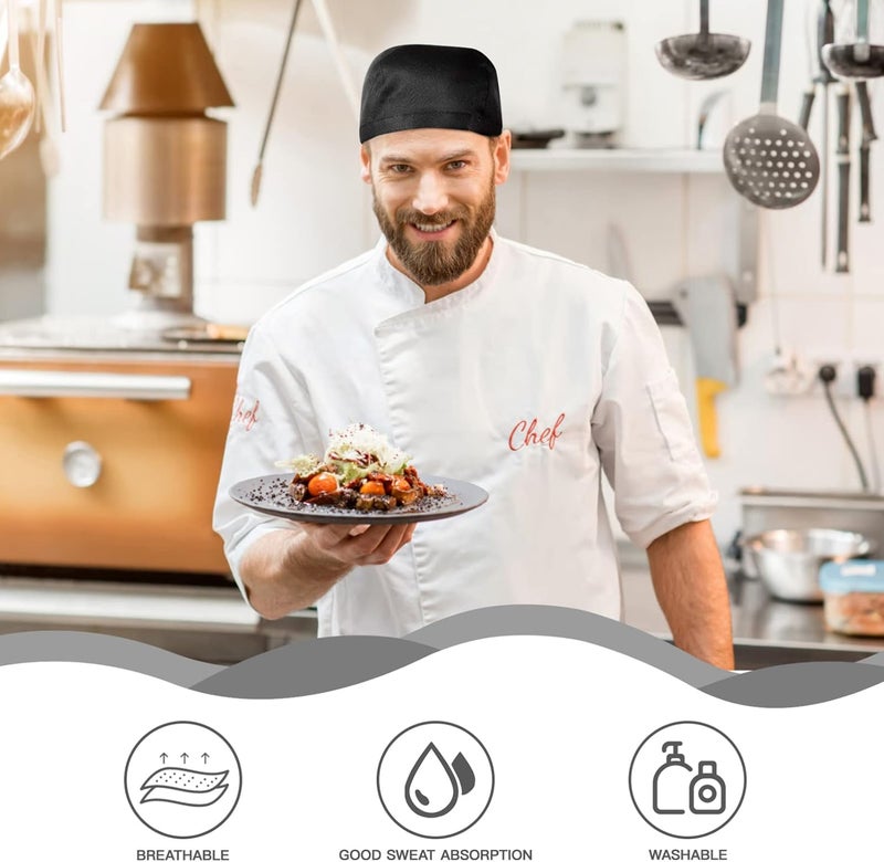 3Pcs Chef Hats Adjustable Kitchen Chef Hats Food Service Hats Men Women Chef Skull Caps for Adults (Black) - Image 3