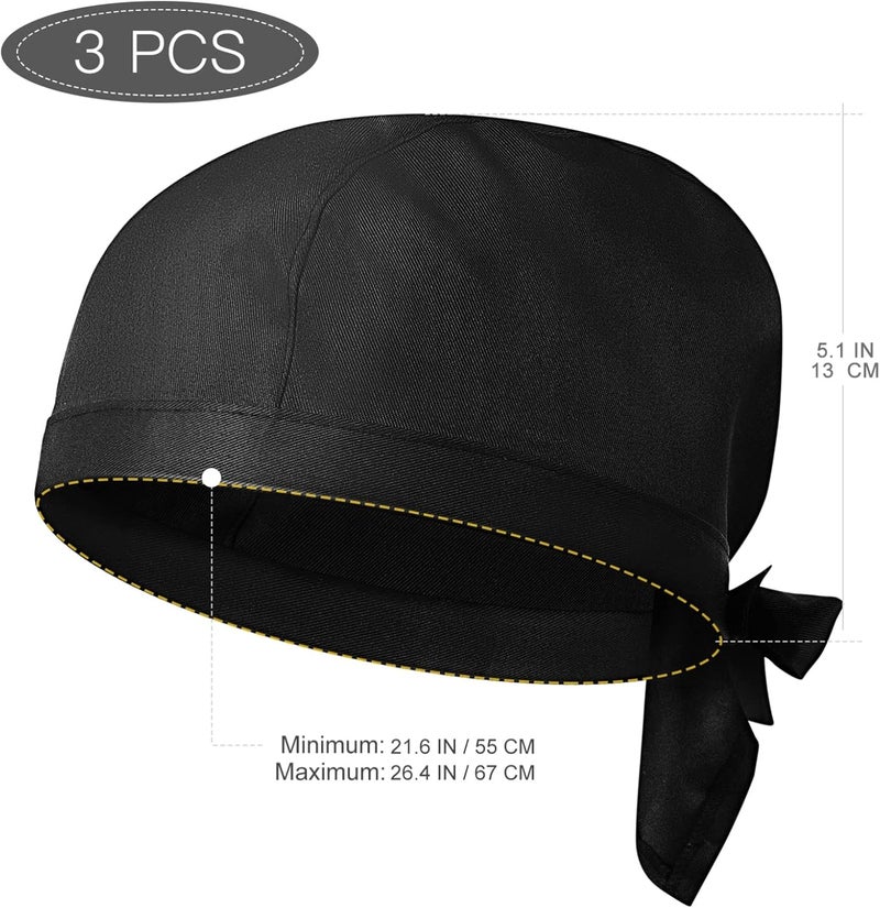 3Pcs Chef Hats Adjustable Kitchen Chef Hats Food Service Hats Men Women Chef Skull Caps for Adults (Black) - Image 4