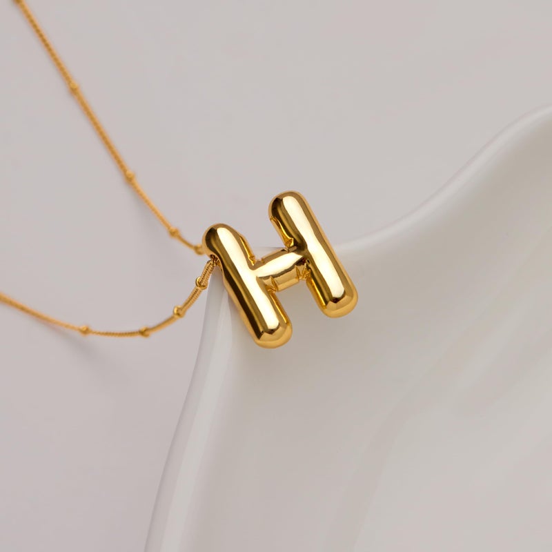 Inerney Gold Bubble Letter H Initial Necklace for Women, Balloon Alphabet Pendant Charm, Dainty Cute Trendy Minimalist Monogram Necklace, Personalized A-Z Letter Jewelry, Gift for Her - Image 3